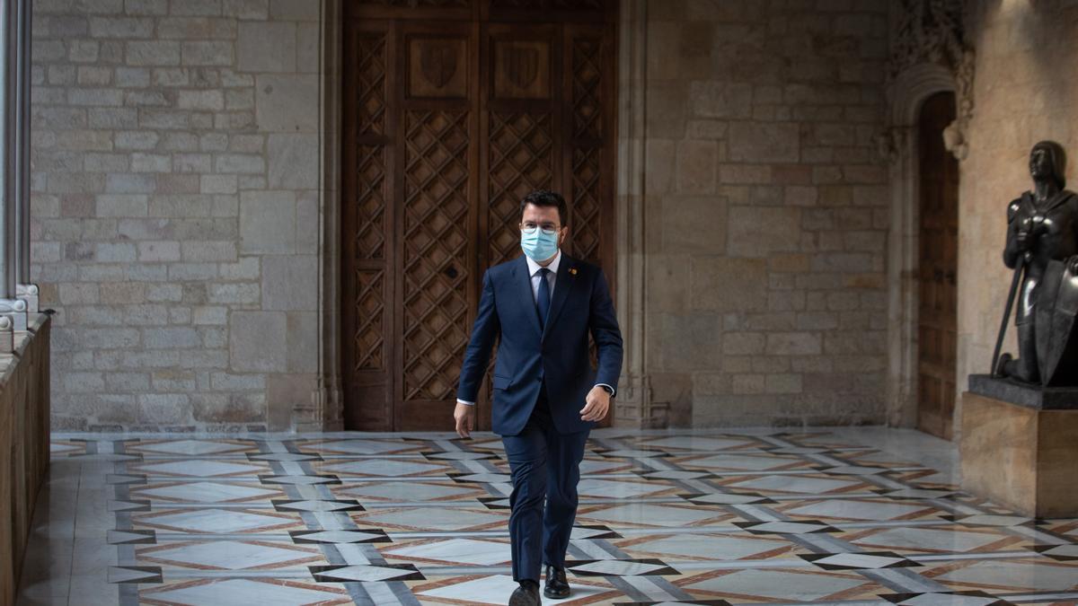 El presidente del Gobierno catalán, Pere Aragonès, en el Palau de la Generalitat este viernes.