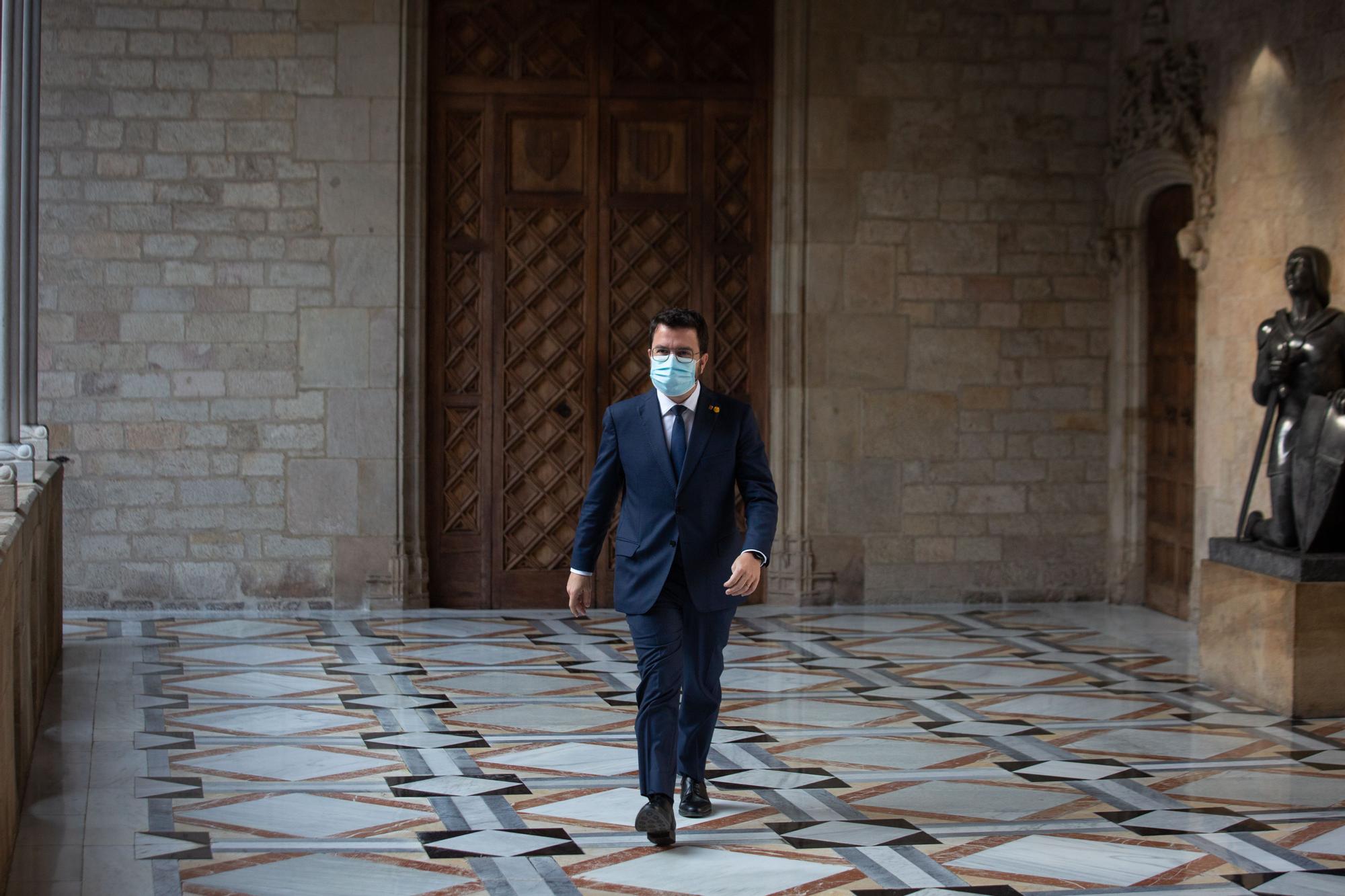 El presidente del Gobierno catalán, Pere Aragonès, en el Palau de la Generalitat este viernes.