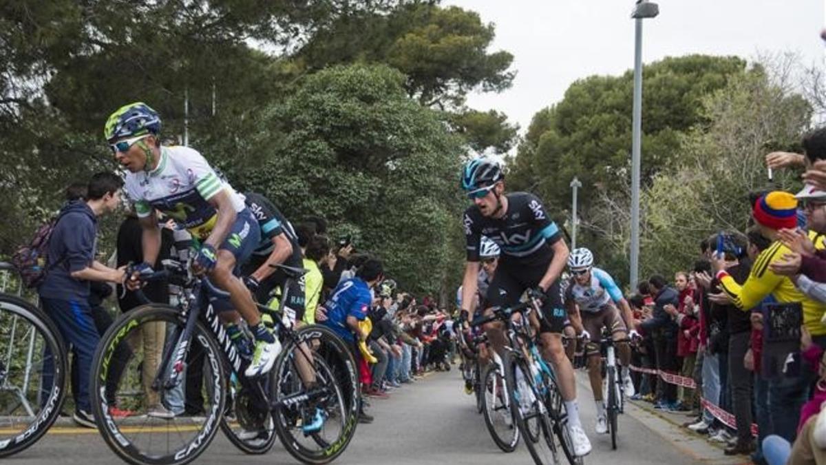 Nairo Quintana  asciende la montaña de Montjuïc en la ultima etapa de la Volta a Catalunya.