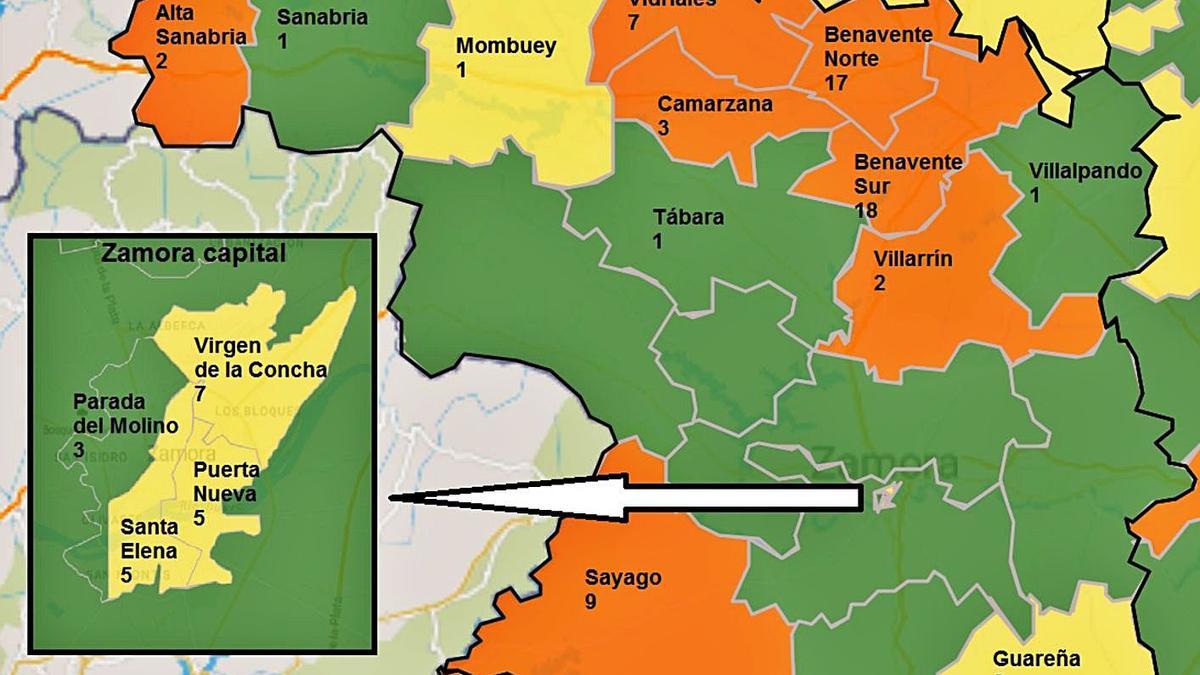 Mapa de riesgo dividido por zonas de salud. | JCYL