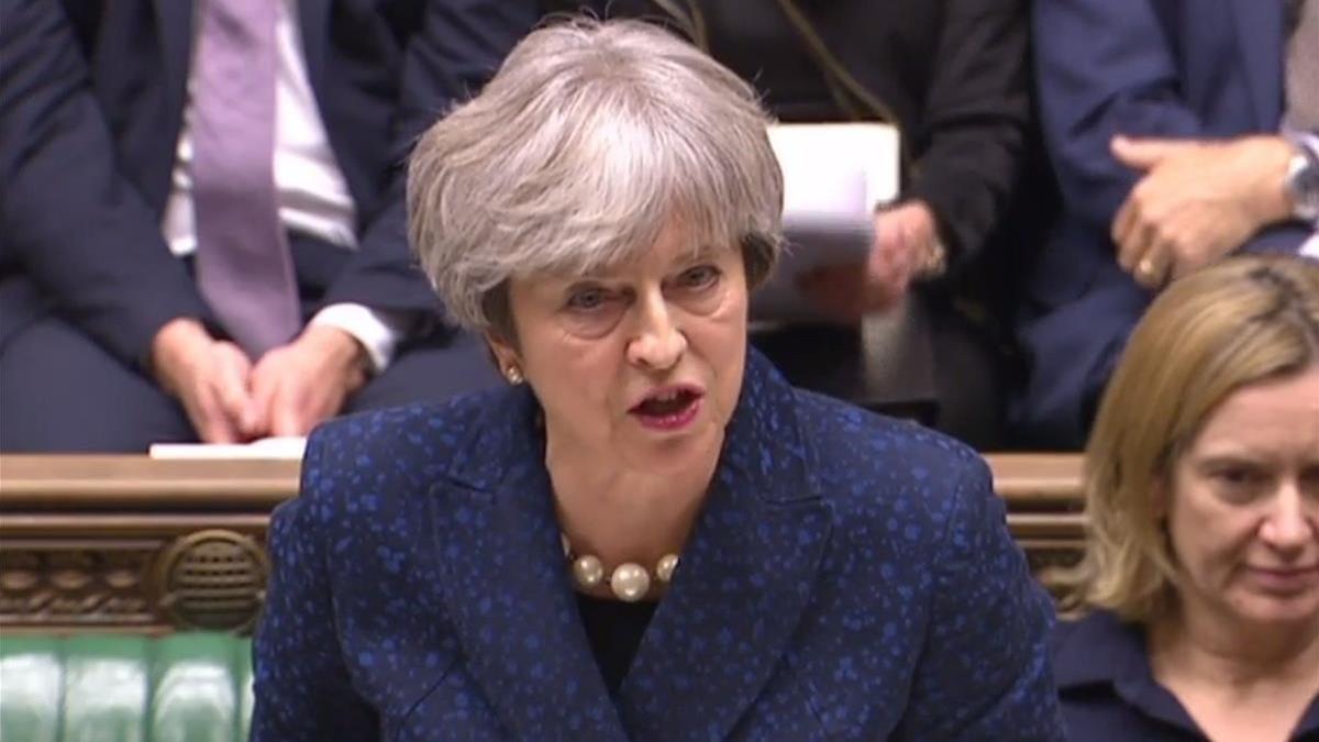 Theresa May, en su comparecencia en la Cámara de los Comunes