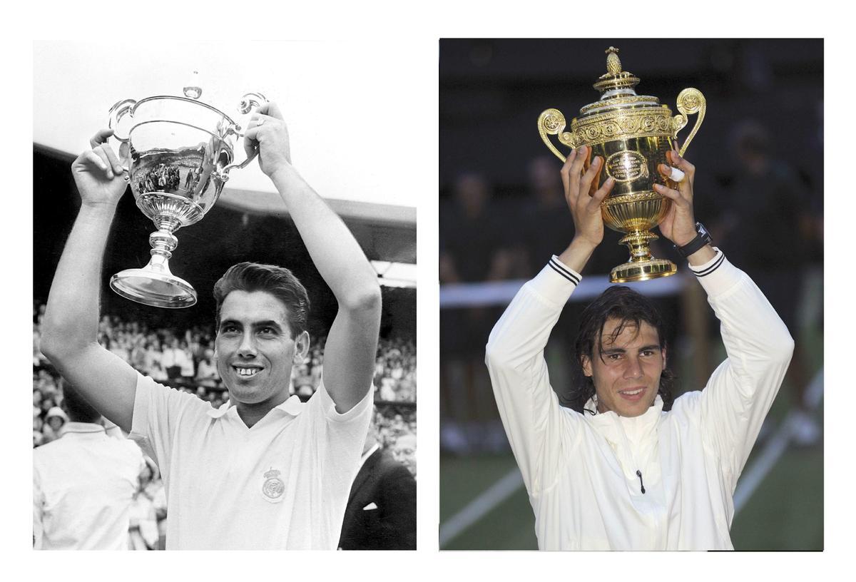 Manolo Santana, en 1966, fue el primero en ganar Wimbledon. Nadal le tomó el relevo en 2008.