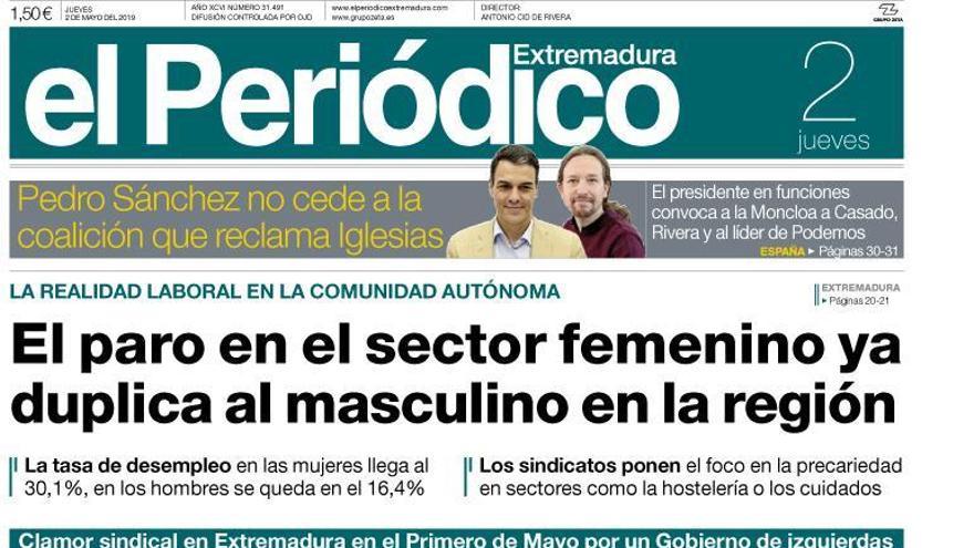 Esta es la portada de EL PERIÓDICO EXTREMADURA correspondiente al día 2 de mayo del 2019