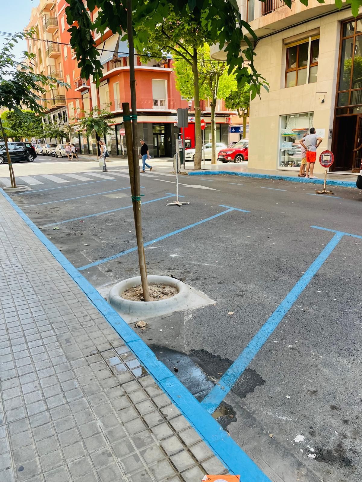 An alcorque inside a parking space regulated in Elche