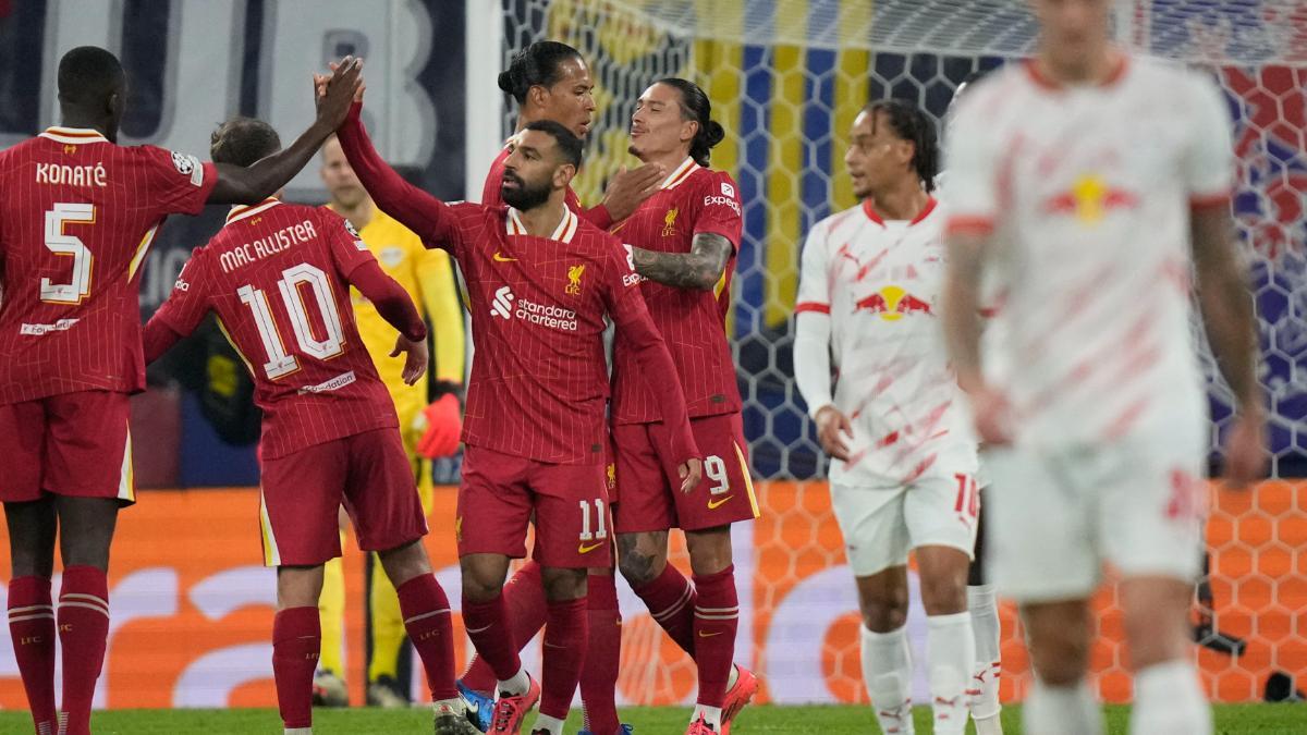 Darwin Núñez, autor del tanto del tirunfo del Liverpool en Leipzig