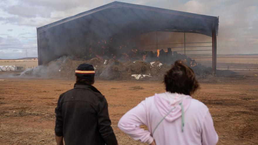 El alcalde zamorano de San Pedro de la Nave pierde más de 11.000 pacas de paja, forraje y alfalfa por el incendio en su nave