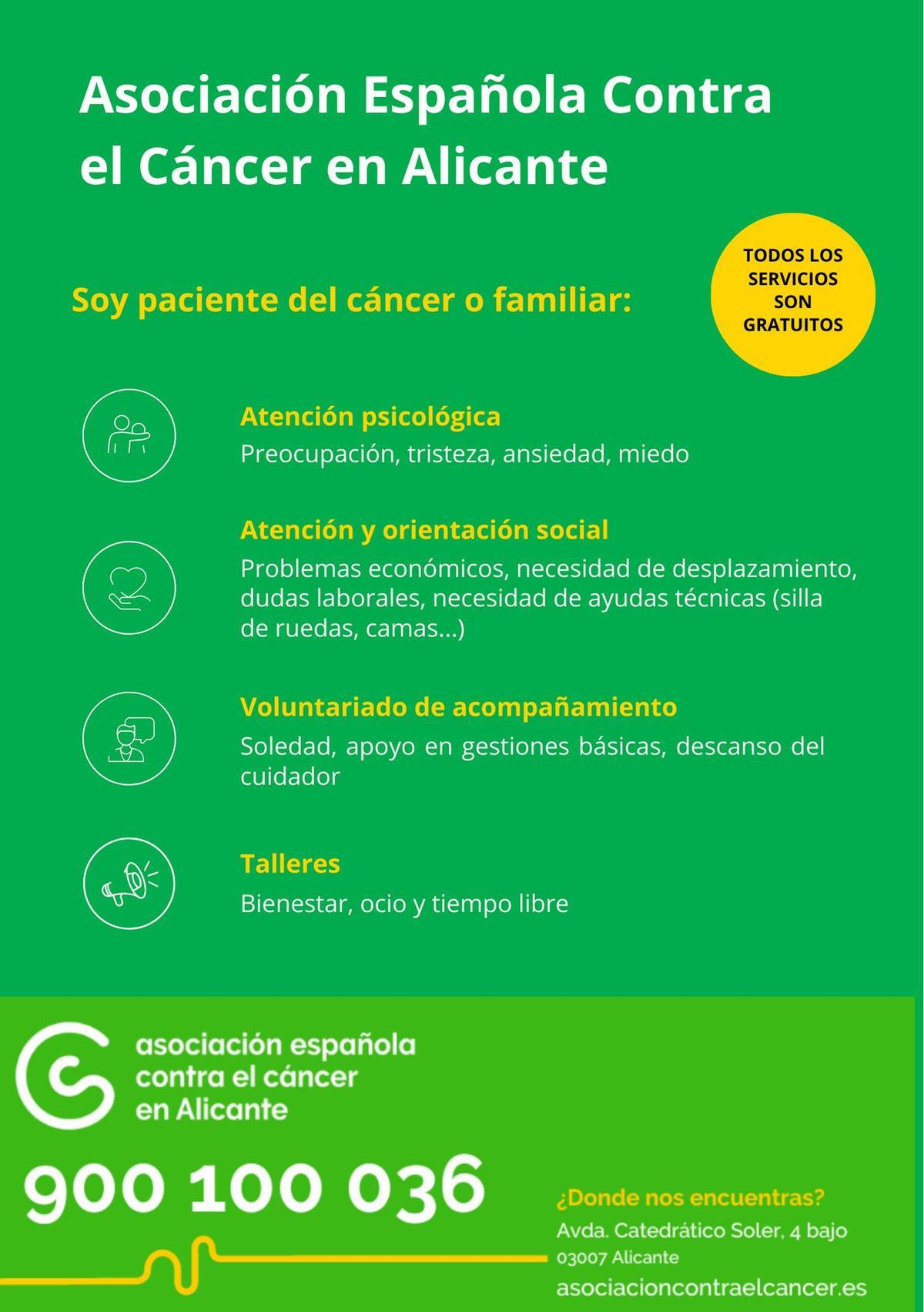Cartel de los servicios de la asociación en los autobuses de Alicante