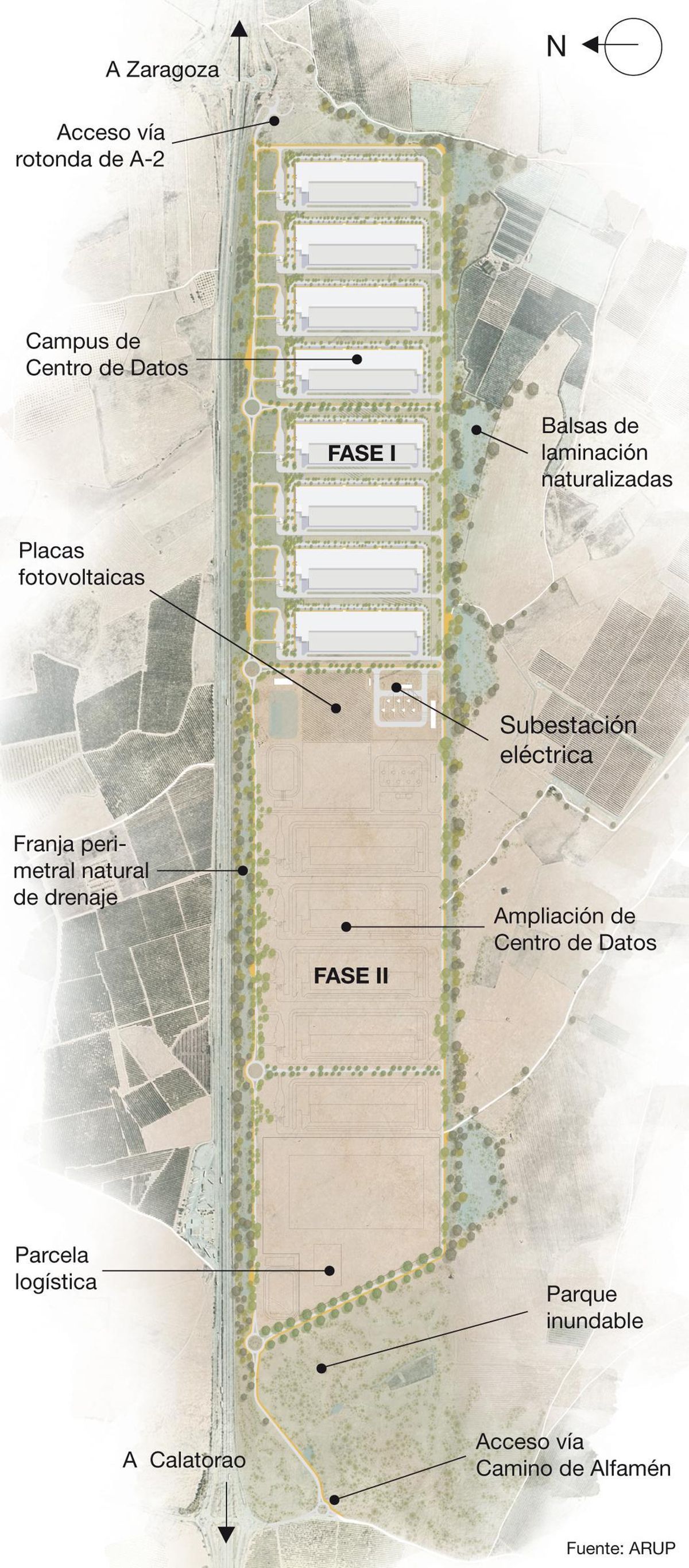 Así es el croquis que plantea Blackstone para su centro de datos en Calatorao.