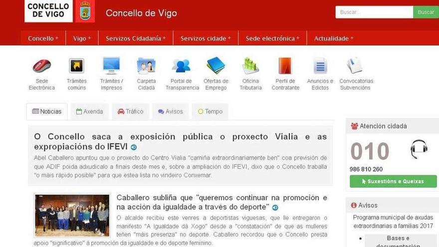 Portada de la web del Concello de Vigo, el de mejor puntuación. // Faro