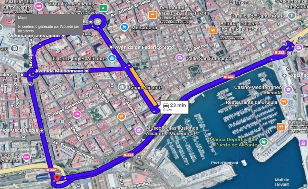 Recorrido de la tractorada por Alicante que ha solicitado Asaja.