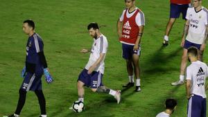 Leo Messi, en el último entrenamiento con Argentina.