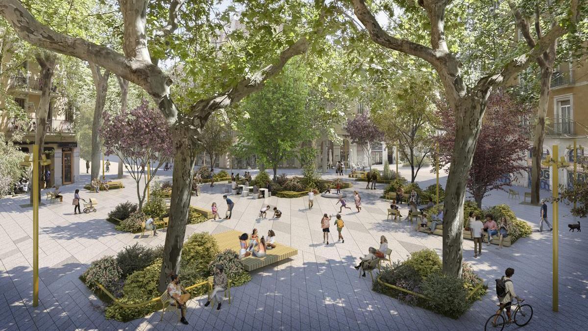 Vista virtual de la nueva plaza que surgirá en la calle Parlament tras consolidar la 'superilla'