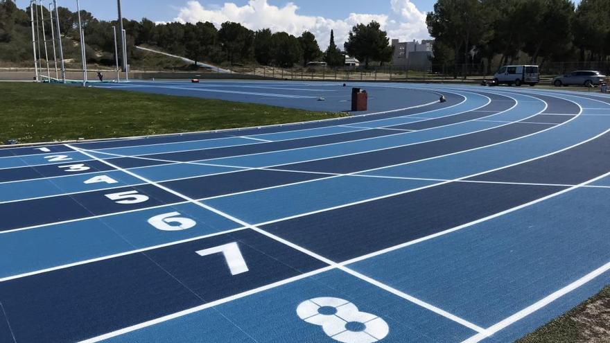 Imagen del nuevo tartán de color azul del polideportivo de Magaluf.