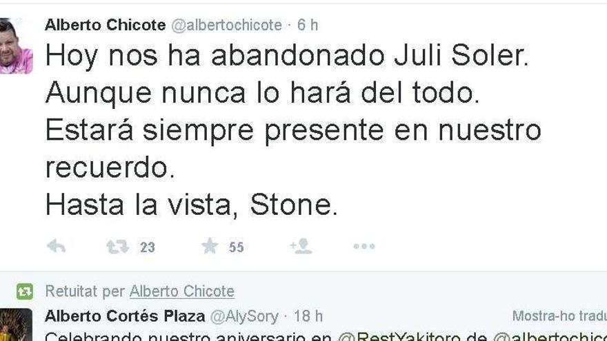 Missatge de consol al Twitter d&#039;Alberto Chicote