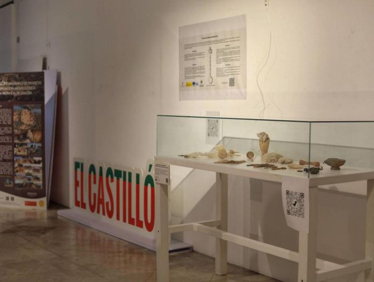Una de las vitrinas y el espacio dedicado al yacimiento de El Castillón. |Alba Prieto