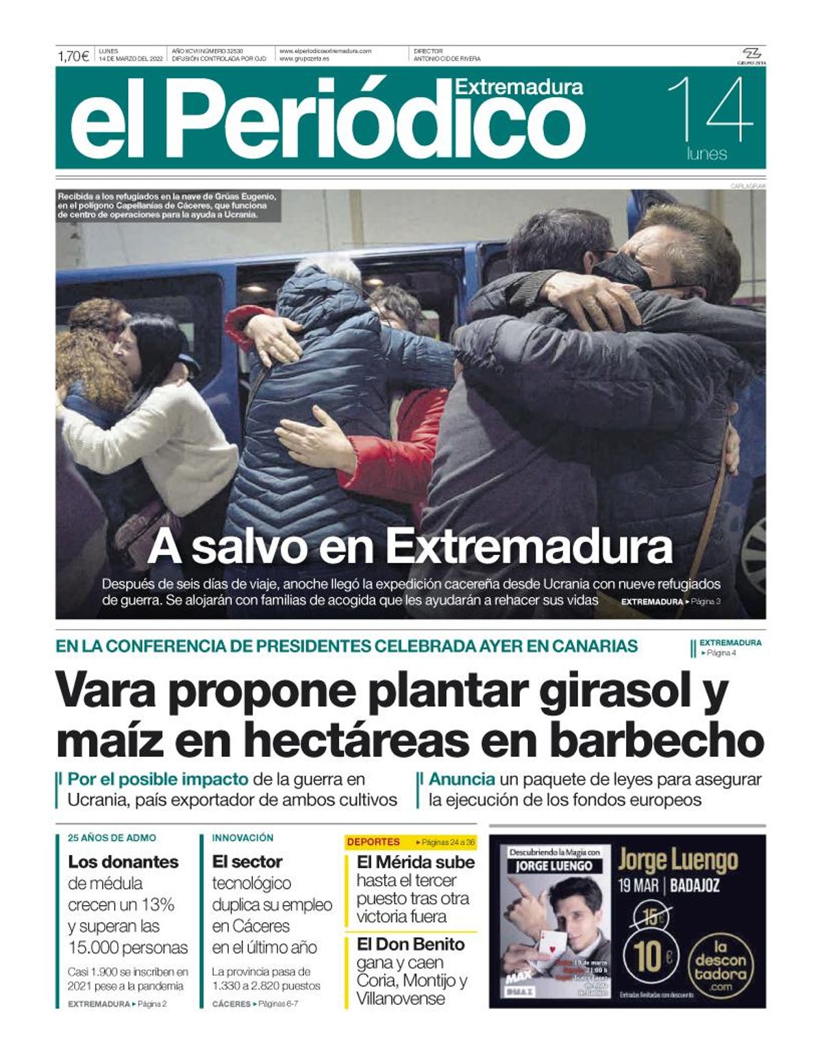 Consulta la portada correspondiente al día 14 de marzo del 2022