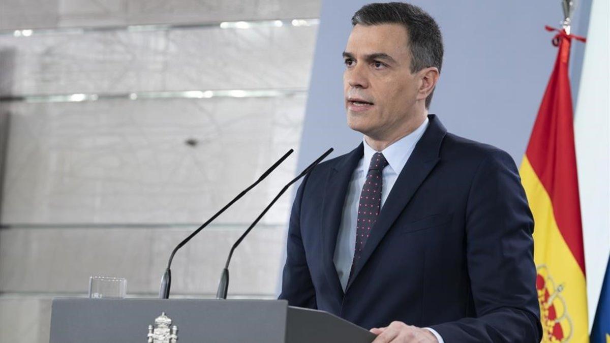 El presidente del Gobierno, Pedro Sánchez, en su comparecencia ante los medios