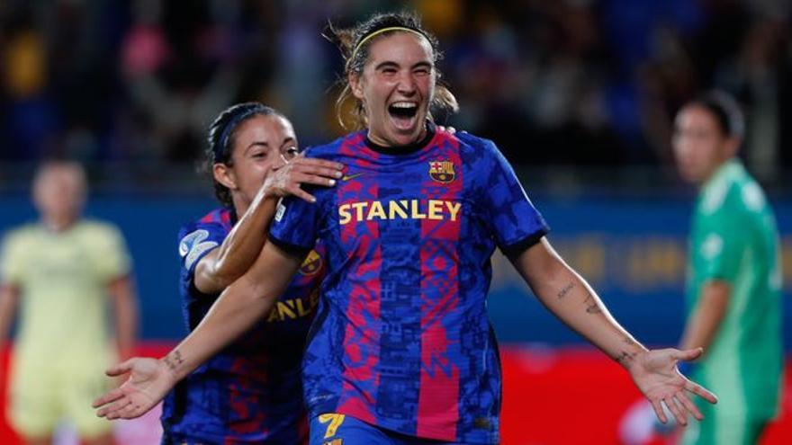 Mariona Caldentey celebra un gol con el Barcelona.