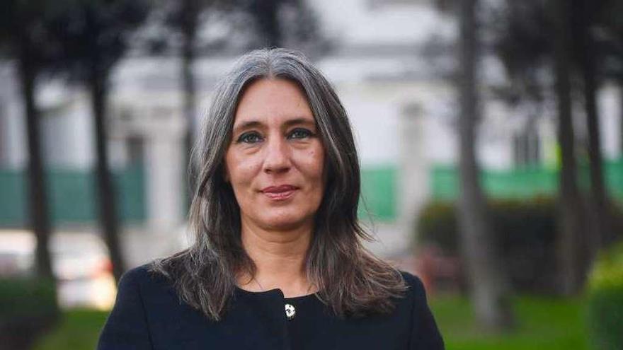 Elena Galván, ayer en la plaza de A Palloza.