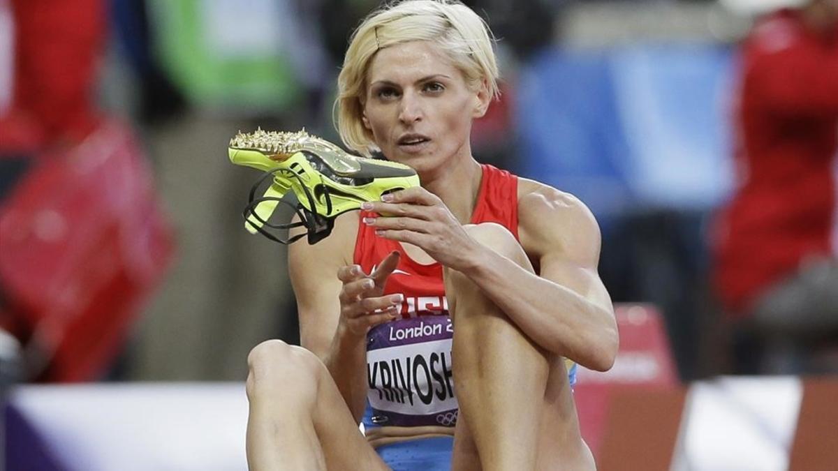 La atleta rusa Antonina Krivoshapka, en Londres 2012.