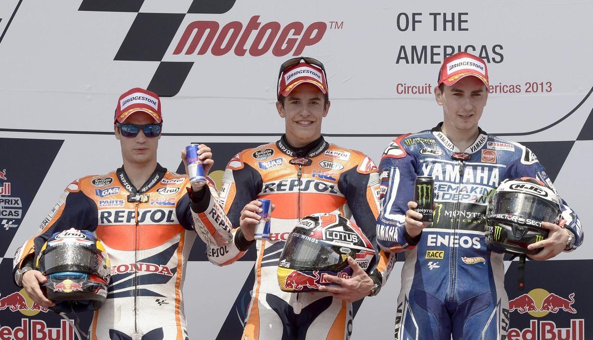Marc Márquez logró su primera victoria en Texas, donde compartió podio con Pedrosa y Lorenzo