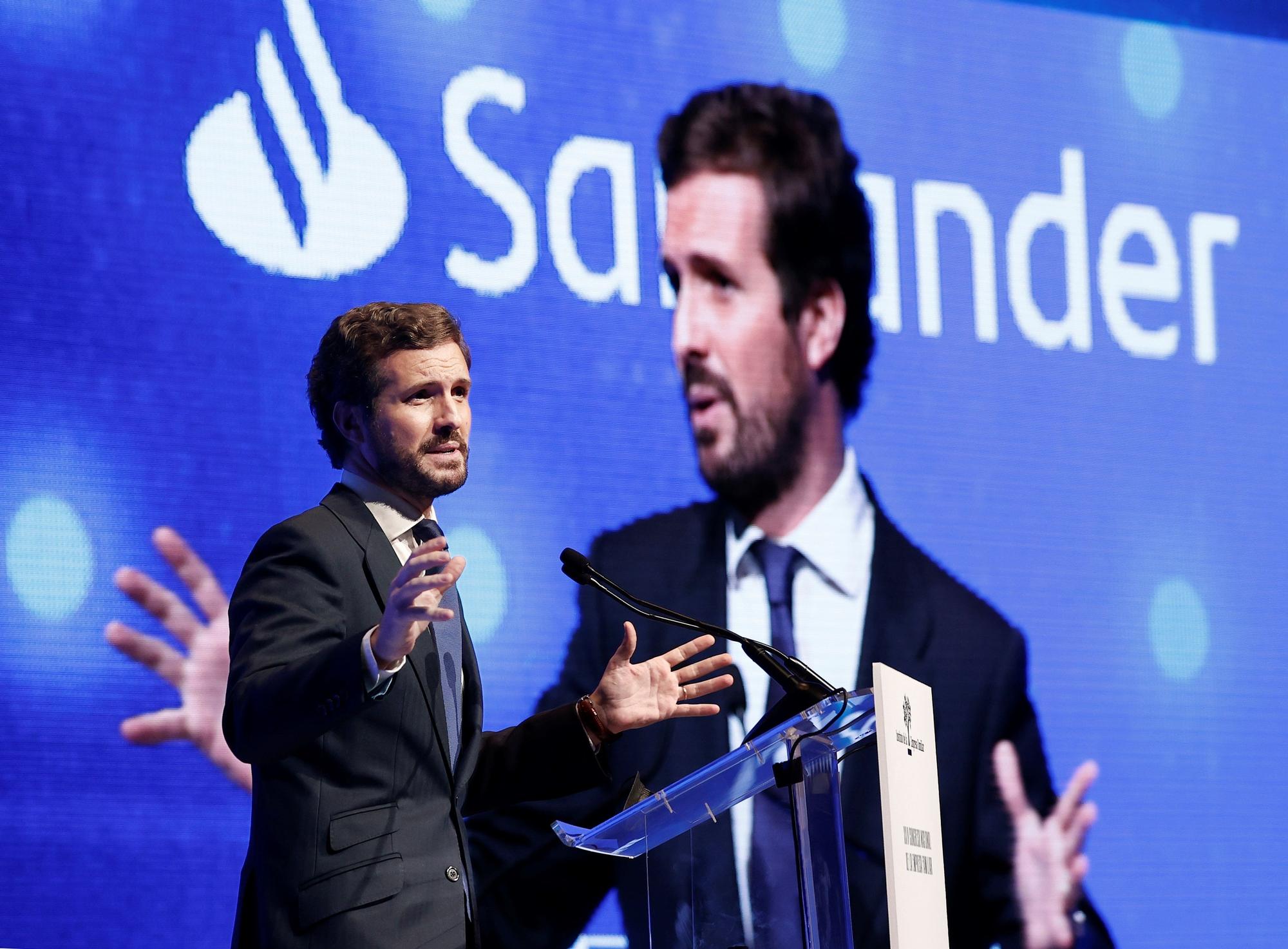 El presidente del PP, Pablo Casado, durante su intervención la XXIV edición del Congreso Nacional de la Empresa Familiar