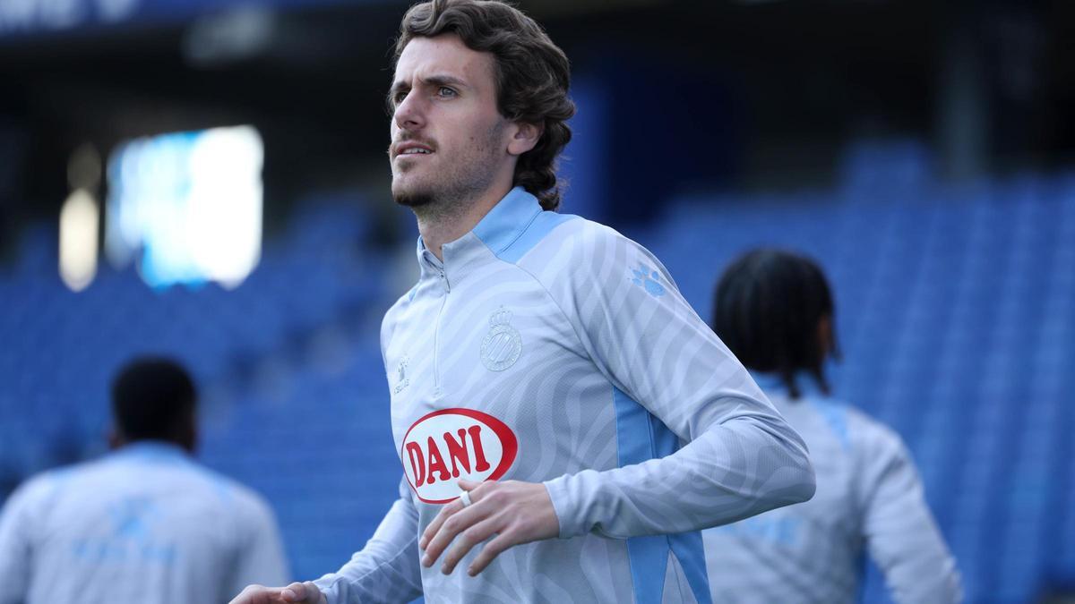 Romero, en un entrenamiento del Espanyol en el RCDE Stadium.