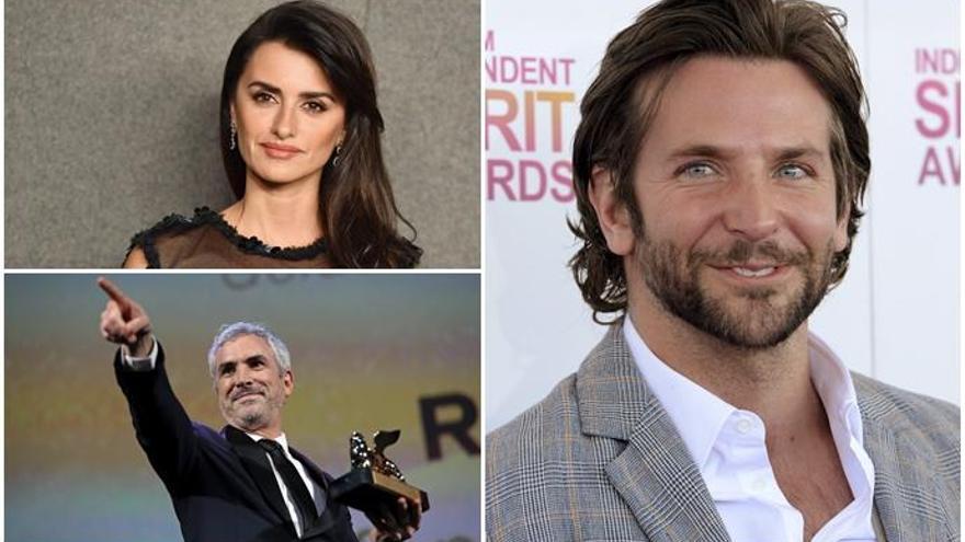 Penélope Cruz, Alfonso Cuarón y Bradley Cooper.