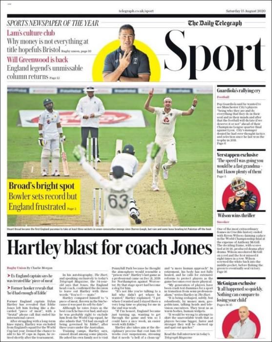 Portada TELEGRAPH SPORT sábado 15 agosto 2020