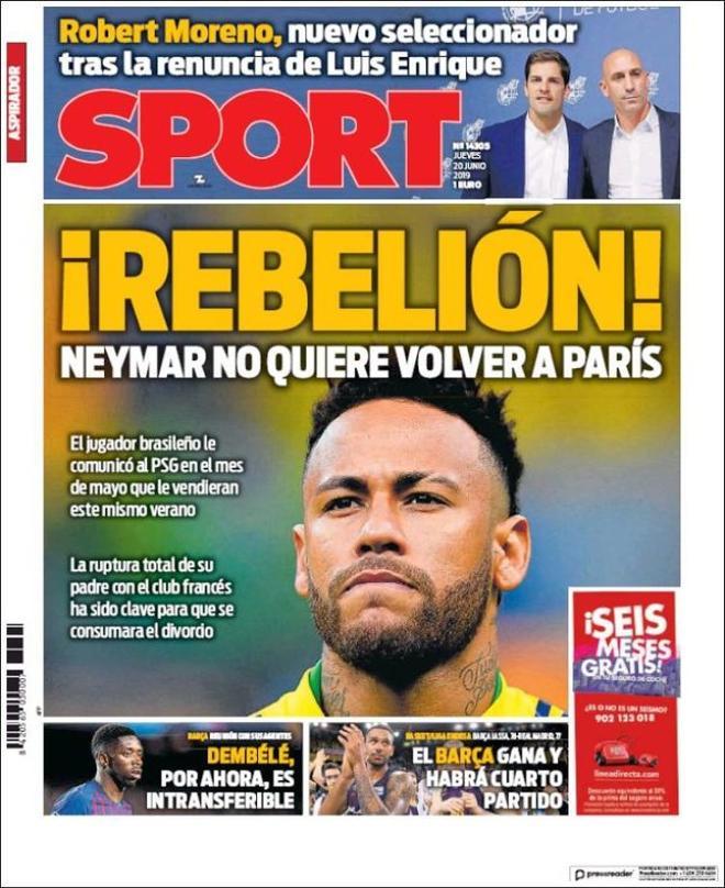 Portada SPORT del 20 de junio de 2019