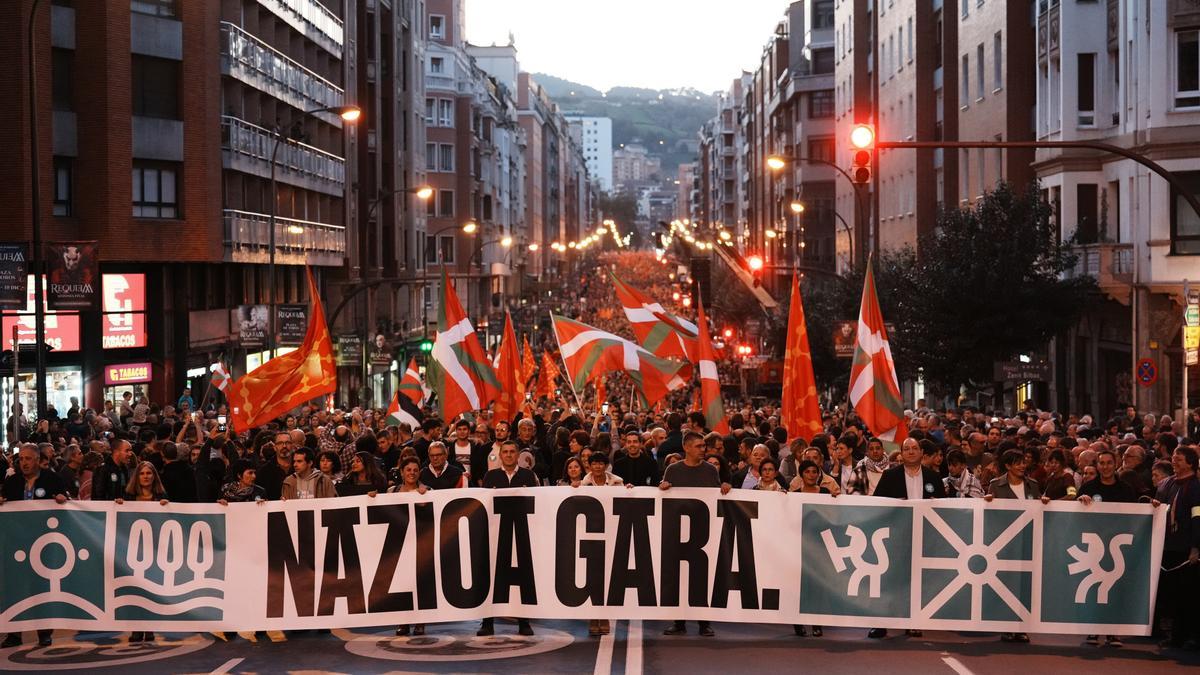 Manifestación de EH Bildu, este sábado en Bilbao.