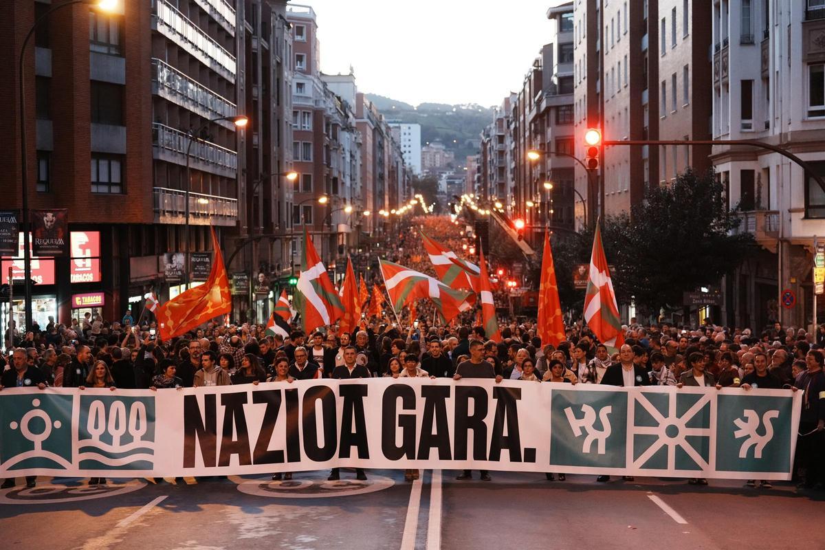 Manifestación de EH Bildu, este sábado en Bilbao.