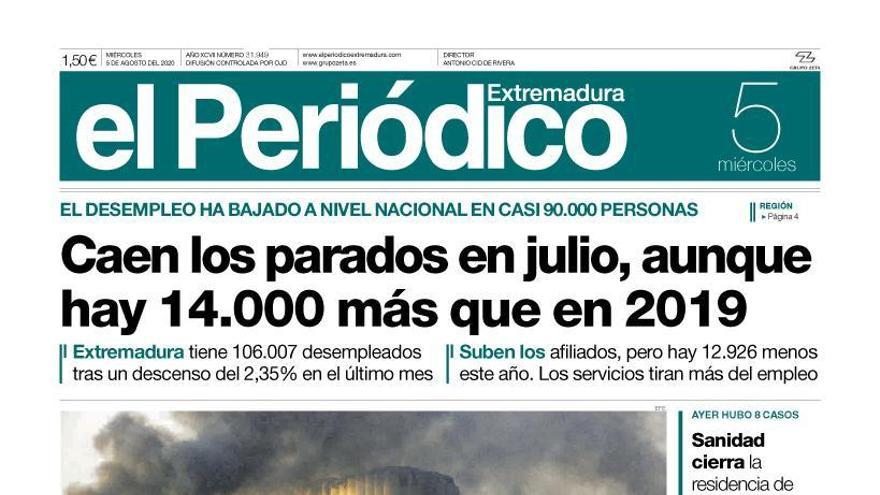 Esta es la portada de EL PERIÓDICO EXTREMADURA correspondiente al día 5 de agosto del 2020