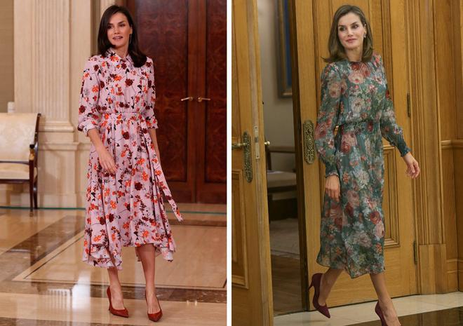 Montaje con vestidos de flores de la reina Letizia