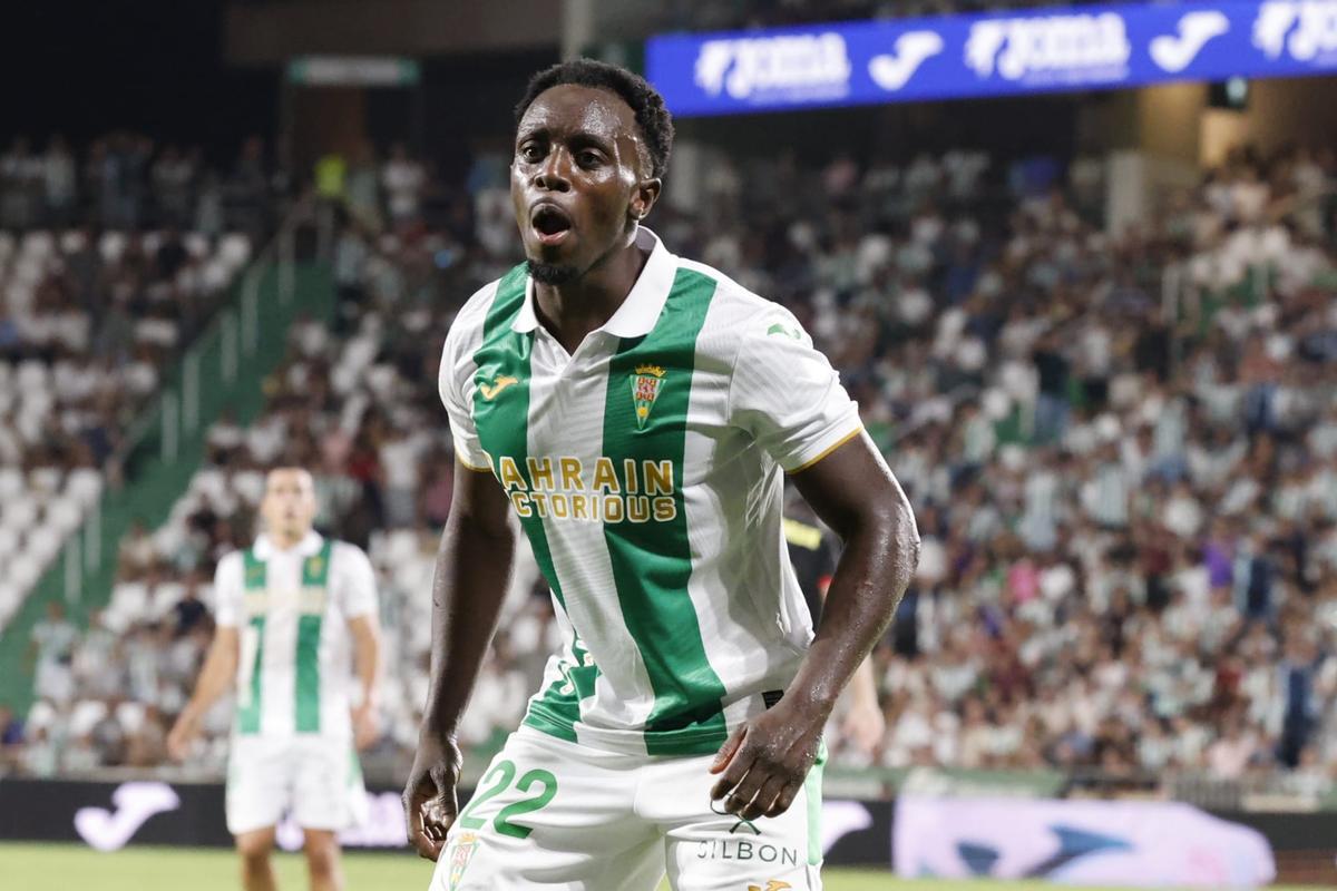 Youssouf Diarra, en el Girona-Córdoba CF de este curso en El Arcángel.