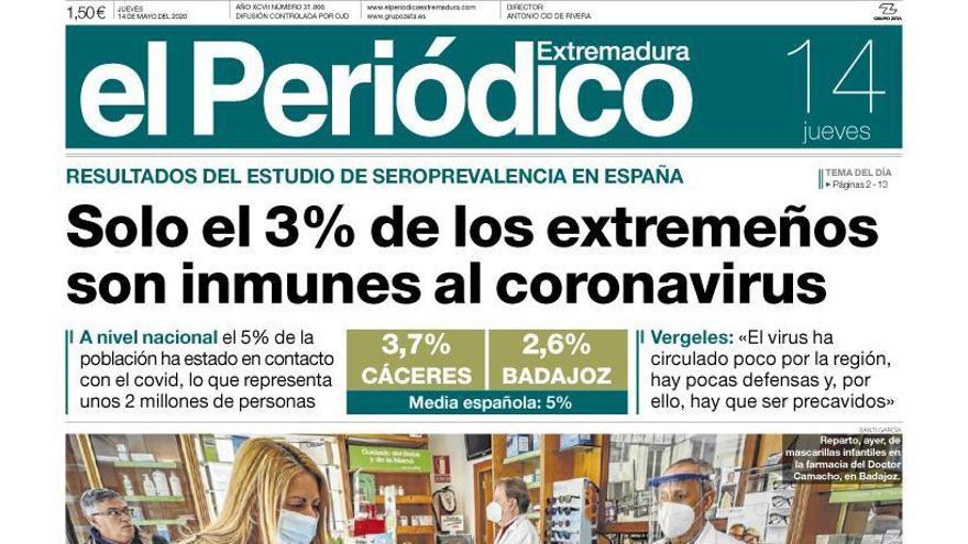 Esta es la portada de EL PERIÓDICO EXTREMADURA correspondiente al día 14 de mayo del 2020