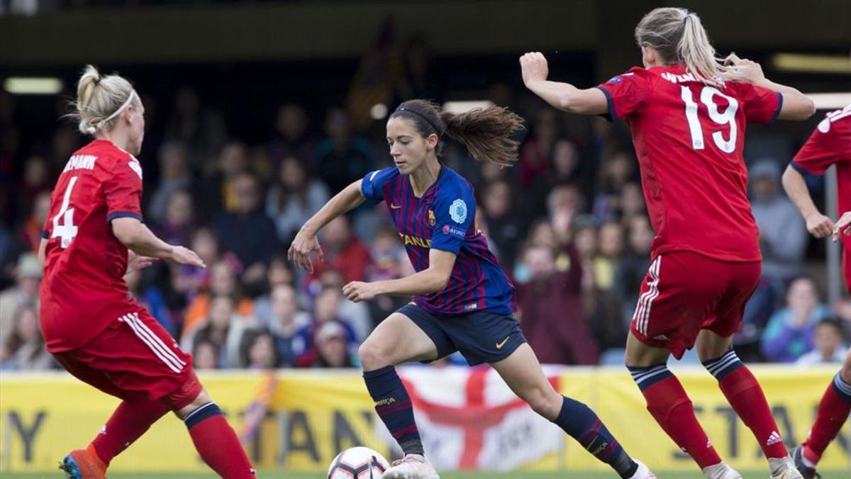 Aitana Bonmatí durante las semifinales de la Champions League contra el Bayern