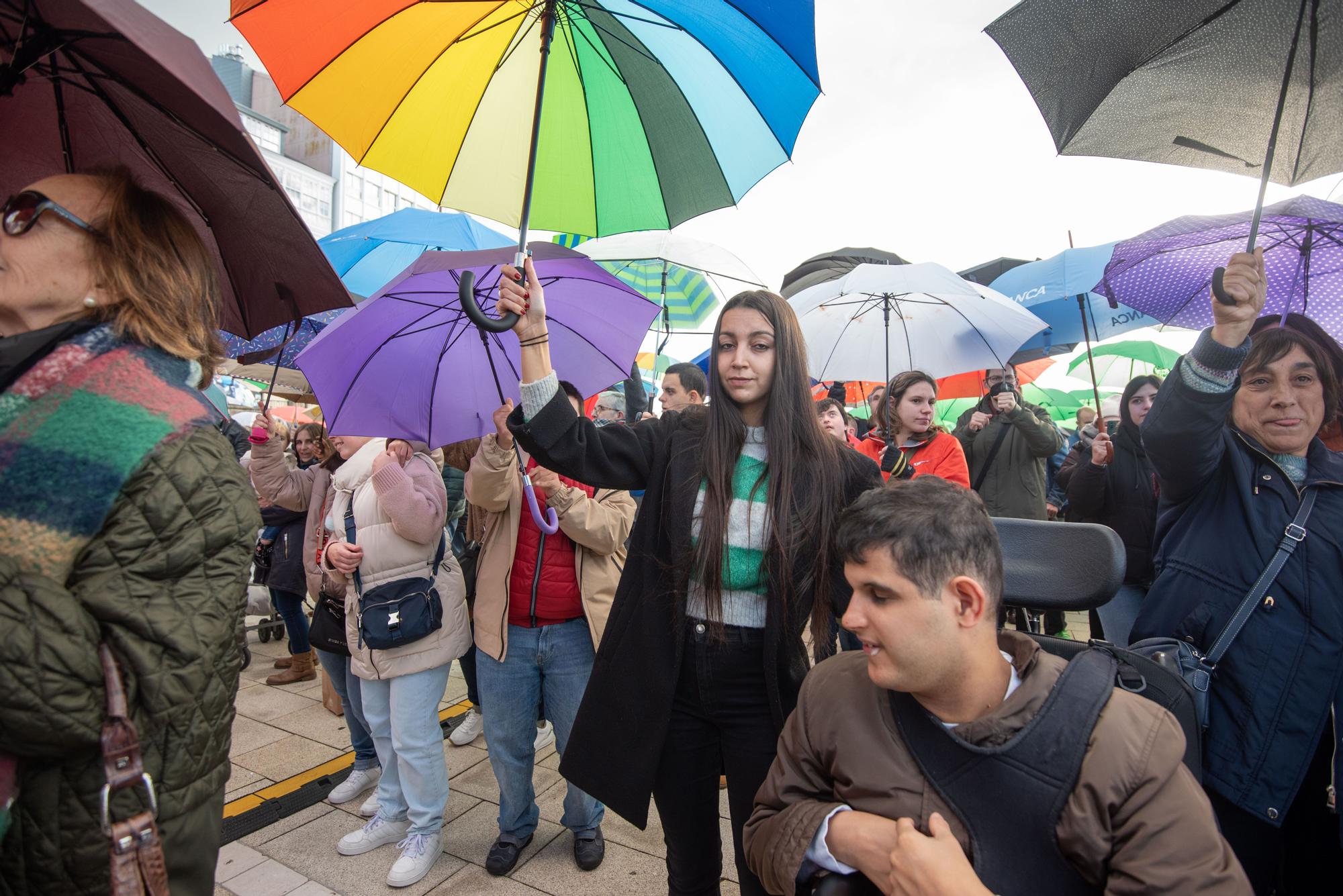 Acto en O Parrote de A Coruña por el Día mundial de la discapacidad, bajo el lema 'Baixo o mesmo paraugas'