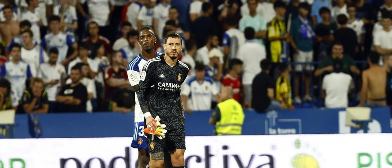 Jair y Cristian, al final del partido ante el Lugo.