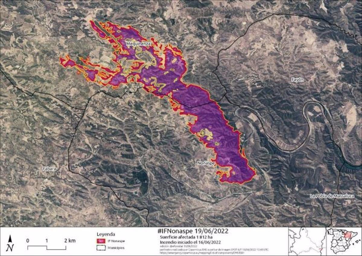 Superficie afectada por el incendio forestal de Nonaspe