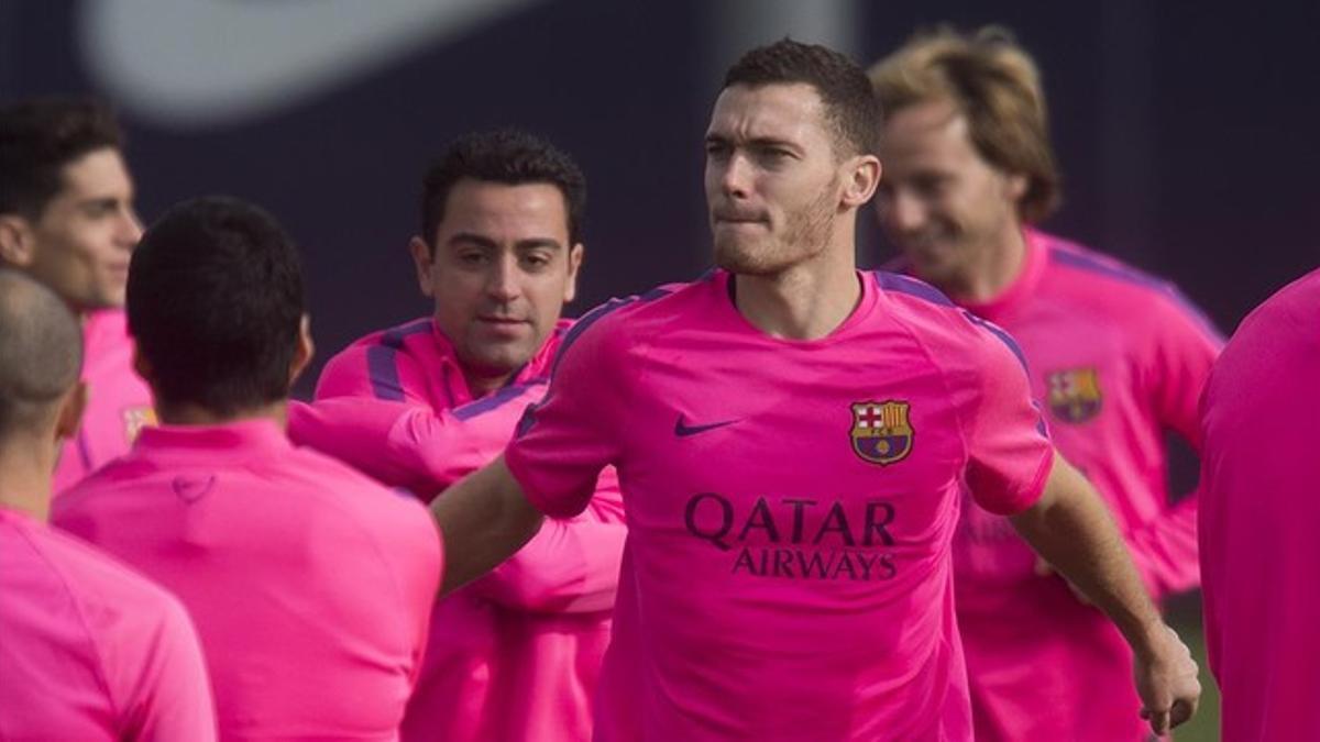 Vermaelen, en un entrenamiento del Barça.