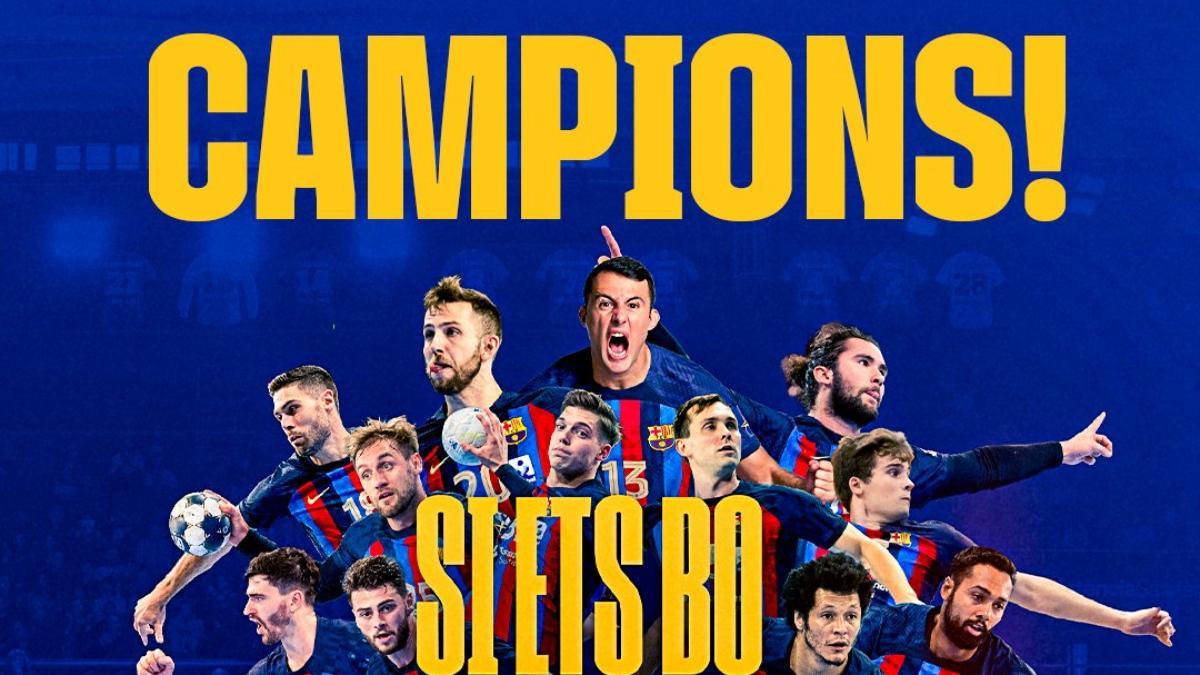 Montaje fotográfico del Barça tras el título