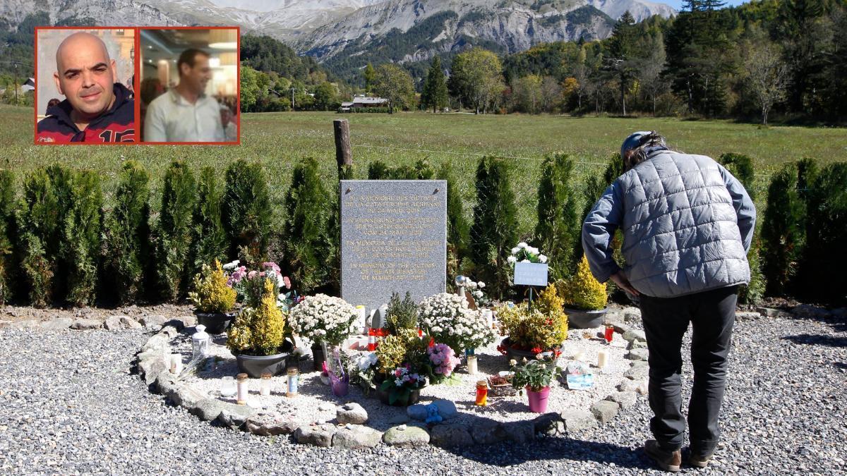 Una persona, ayer en el monumento que, en memoria de las víctimas, hay en las montañas; en las fotos pequeñas, Fernando y su tío Francisco.