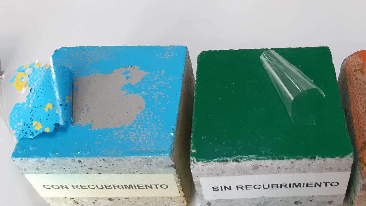 Test del nuevu productu sobre bloques de cementu.