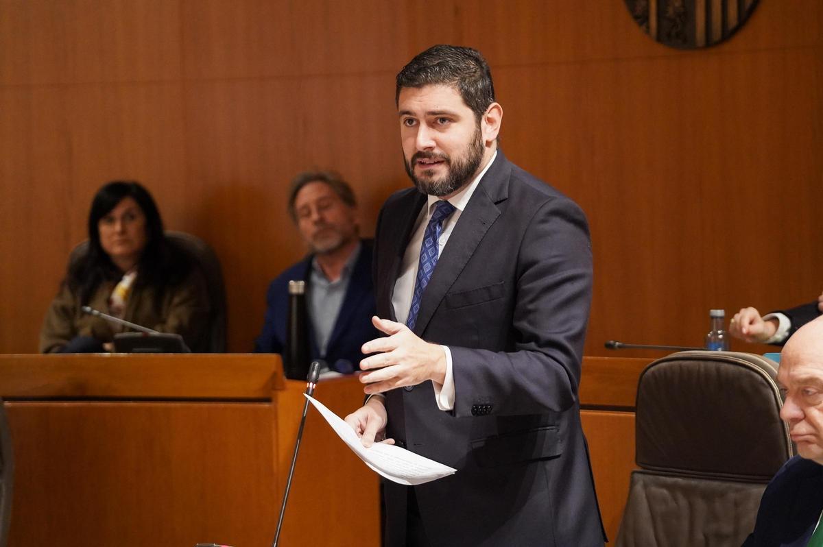 El portavoz de Vox, Alejandro Nolasco, en una reciente sesión plenaria en las Cortes.