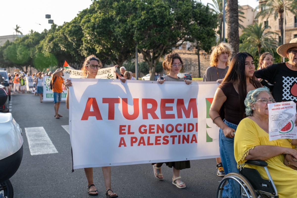 Manifestación en apoyo a Gaza y al pueblo palestino en Palma el viernes 31 de julio de 2026.