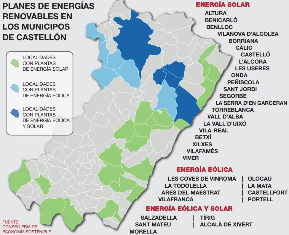 Mapa de proyectos de renovables.