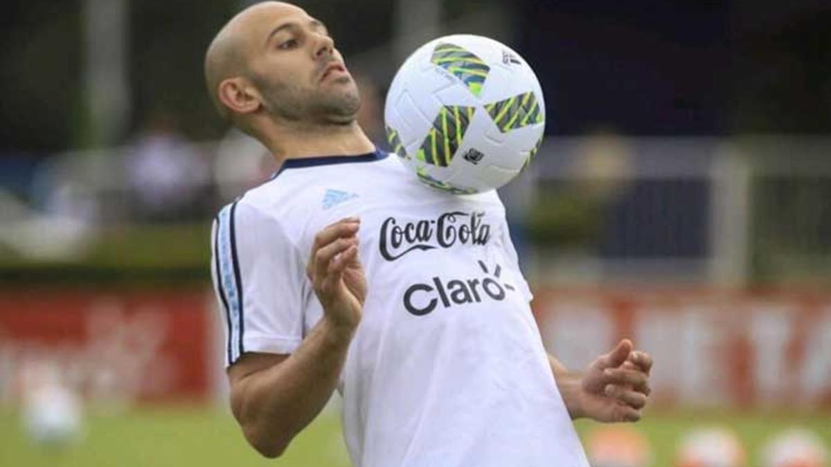 Javier Mascherano durante el entrenamiento de la selección argentina