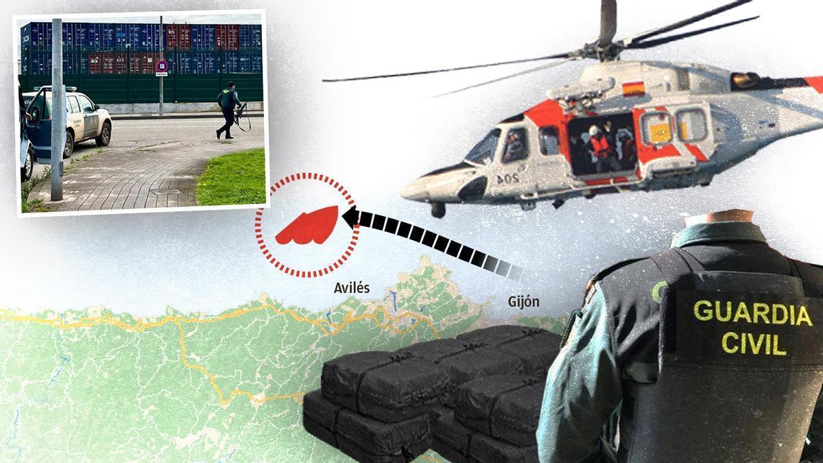 Operación contra el narcotráfico en Gijón: la Guardia Civil recupera siete bolsas con droga tras hundirse una embarcación en el mar