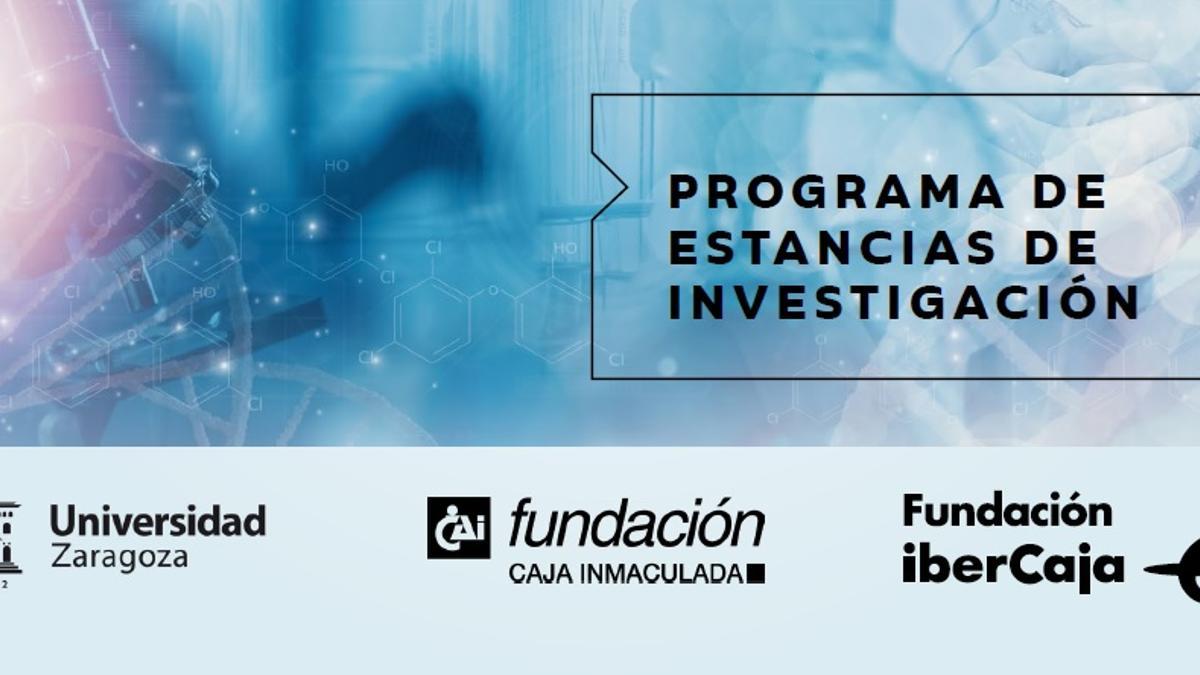 Imagen gráfica que enmarca el Programa de Estancias de Investigación organizado por Fundación CAI, Fundación Ibercaja y la Universidad de Zaragoza.